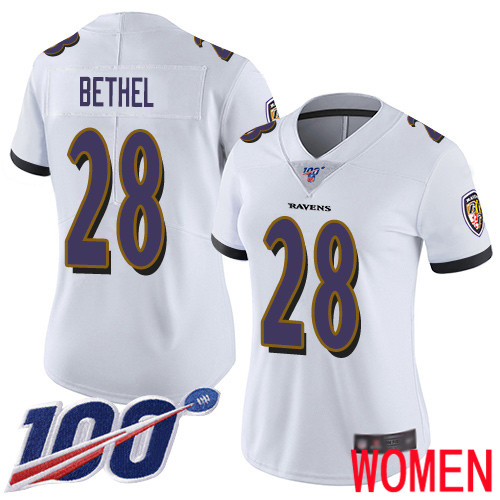 Baltimore Ravens Limited White Women Justin Bethel Road Jersey NFL Football #28 100th Season Vapor Untouchable->youth nfl jersey->Youth Jersey